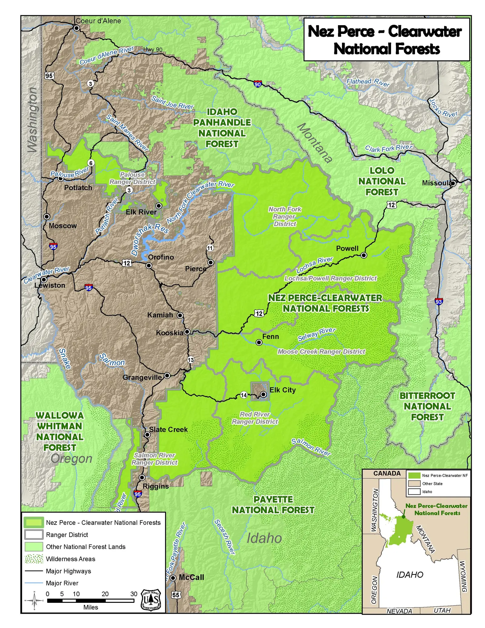 a map of the nez perce-clearwater National Forest