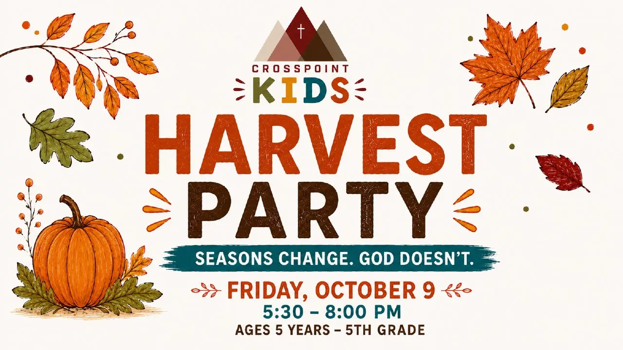 A flyer for a children's harvest party event features seasonal illustrations and event details.