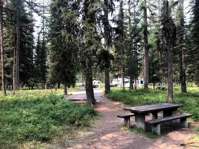 Photo of the lake front campground called River Point on Seeley Lake, Montana.