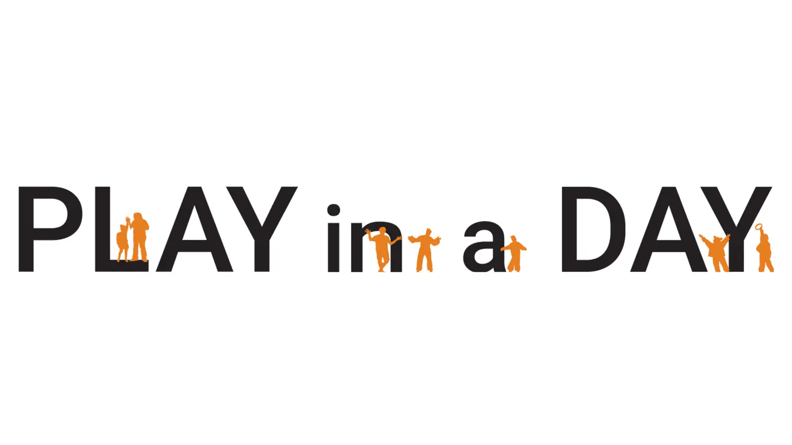 The words PLAY in a DAY are written with silhouettes of children incorporated into the letters.
