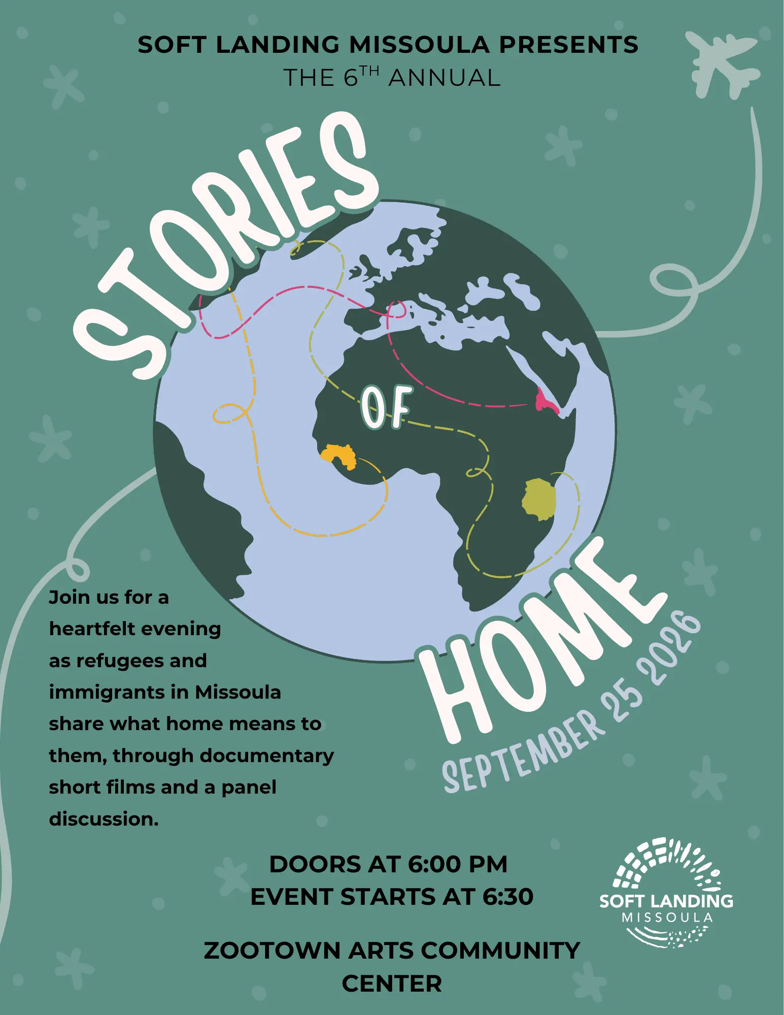 A flyer for an event titled Stories of Home which features a graphic of Earth.