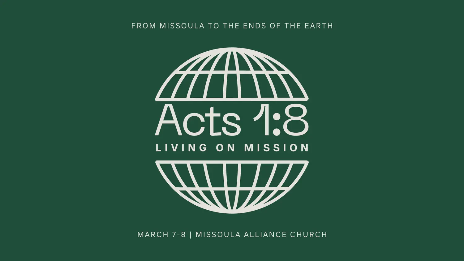 A promotional graphic with a globe icon and religious text on a dark green background.