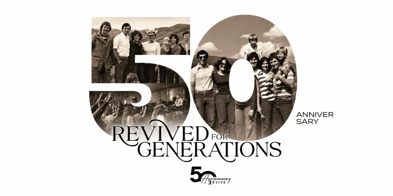 A graphic features the number fifty containing vintage photos with the text 'Revived for Generations'.