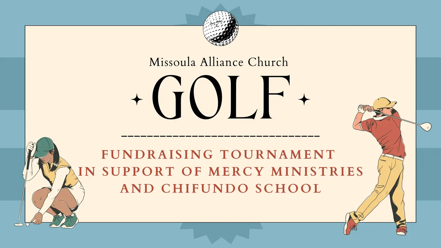 A flyer promoting a golf fundraising tournament for charity.