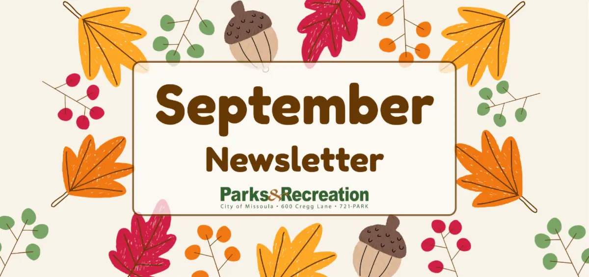 A September newsletter graphic decorated with fall leaves and acorns.