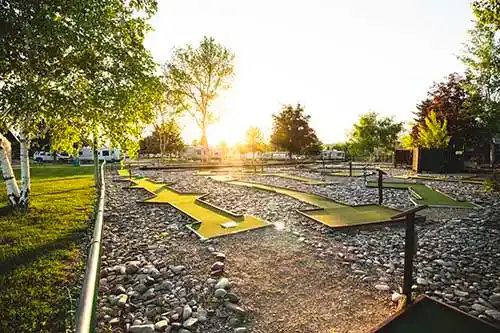 View of the complimentary mini-golf course at Granite Peak RV Resort