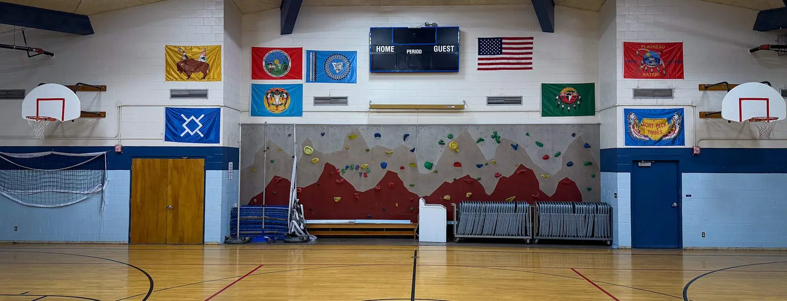 CS Porter Gym with flags