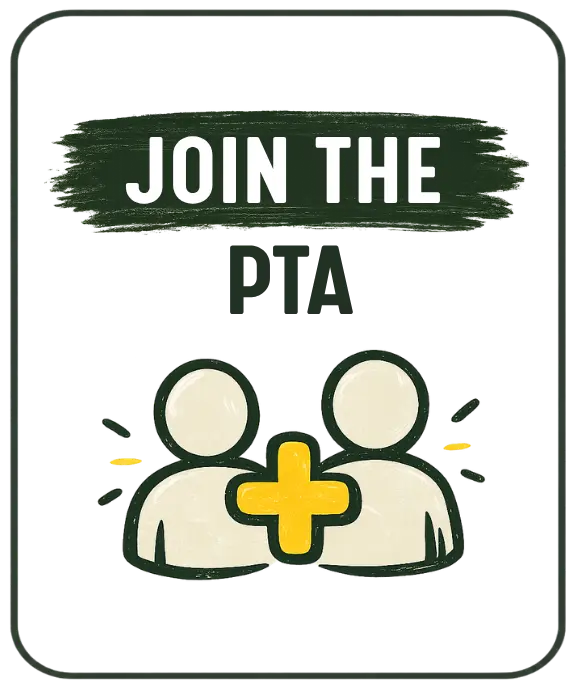 A flyer promoting joining the PTA with an illustrated graphic of two people and a plus sign.