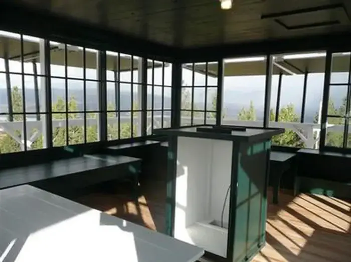 Double Arrow Lookout Tower- interior cabin looking northwestDouble Arrow Lookout Tower- interior cabin looking northwest. Plenty of natural light shines through the windows, even on a cloudy day.