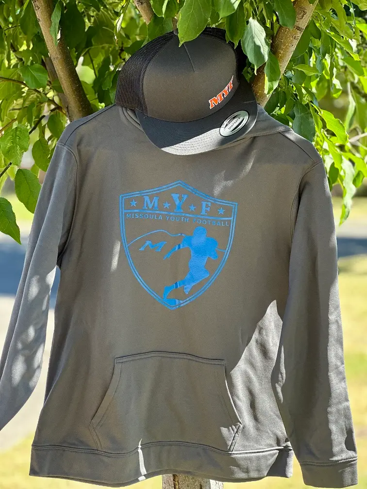 Missoula Youth Football hoodie and flat bill hat