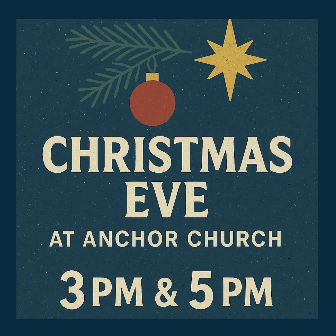 A graphic announcing a Christmas Eve event with specific times at a church.