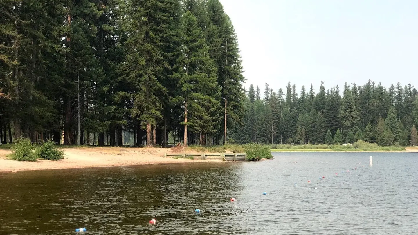 Photo of the lake front campground called River Point on Seeley Lake, Montana.