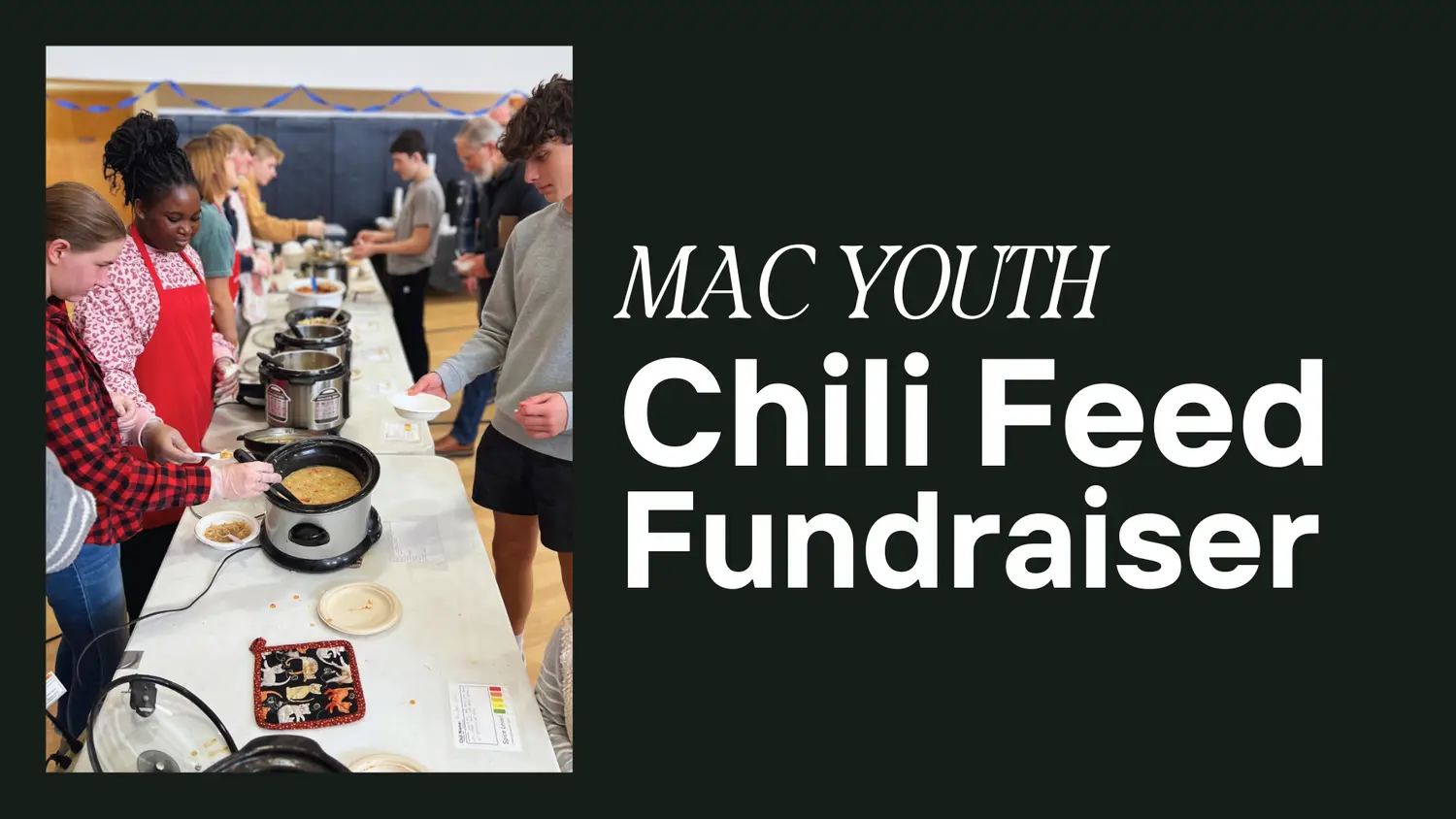 A graphic shows youth at a chili feed fundraiser event.