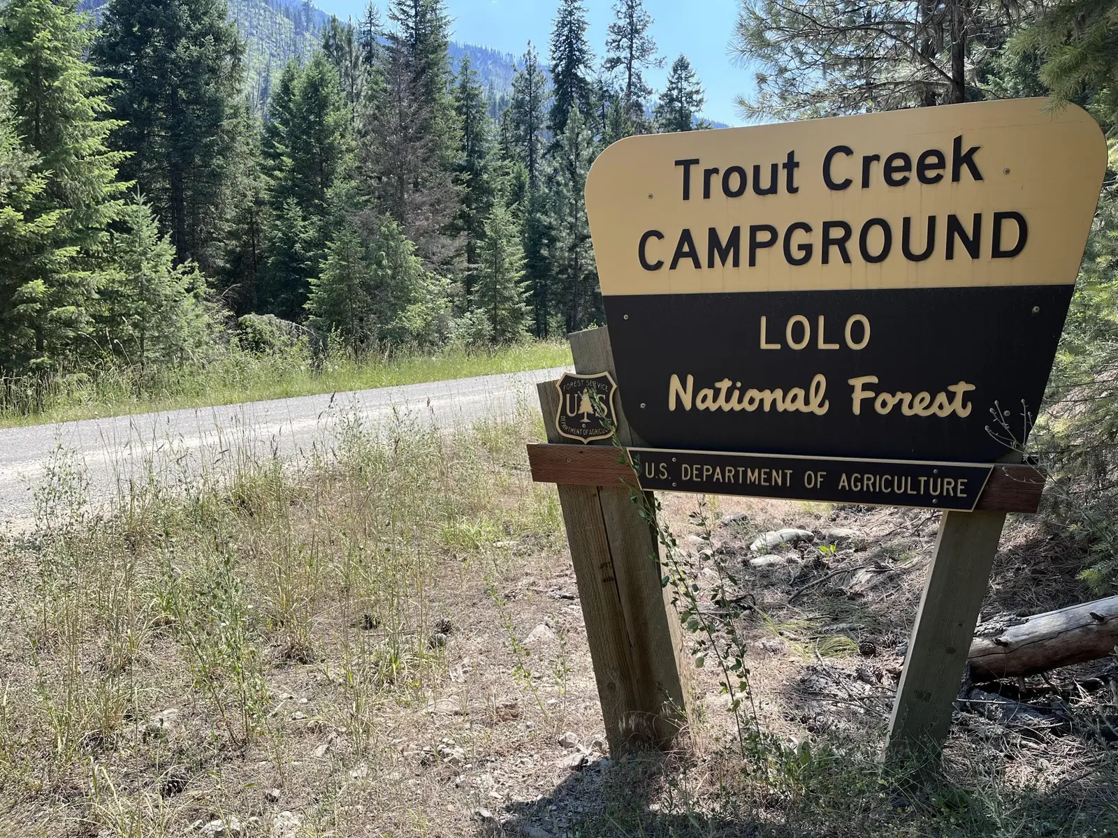 Image of the Trout Creek Campground sign on the Lolo National Forest, Montana.
