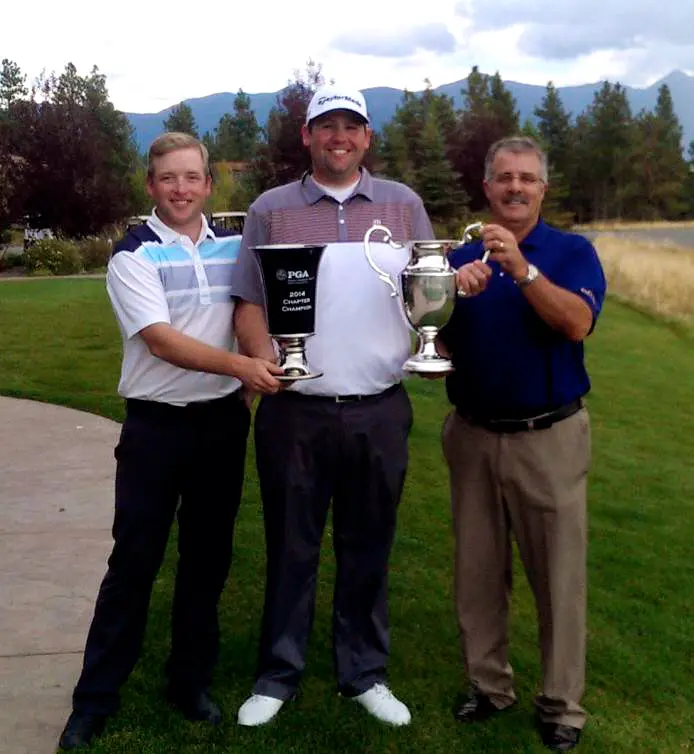Connor Sproull with fellow PGA professionals and 2014 PGA chapter championship trophies