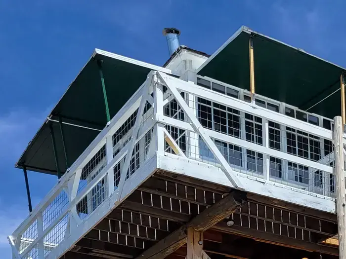 Lookout Tower Cabin- Walkway and hand railing painted whiteCatwalk Southwest corner