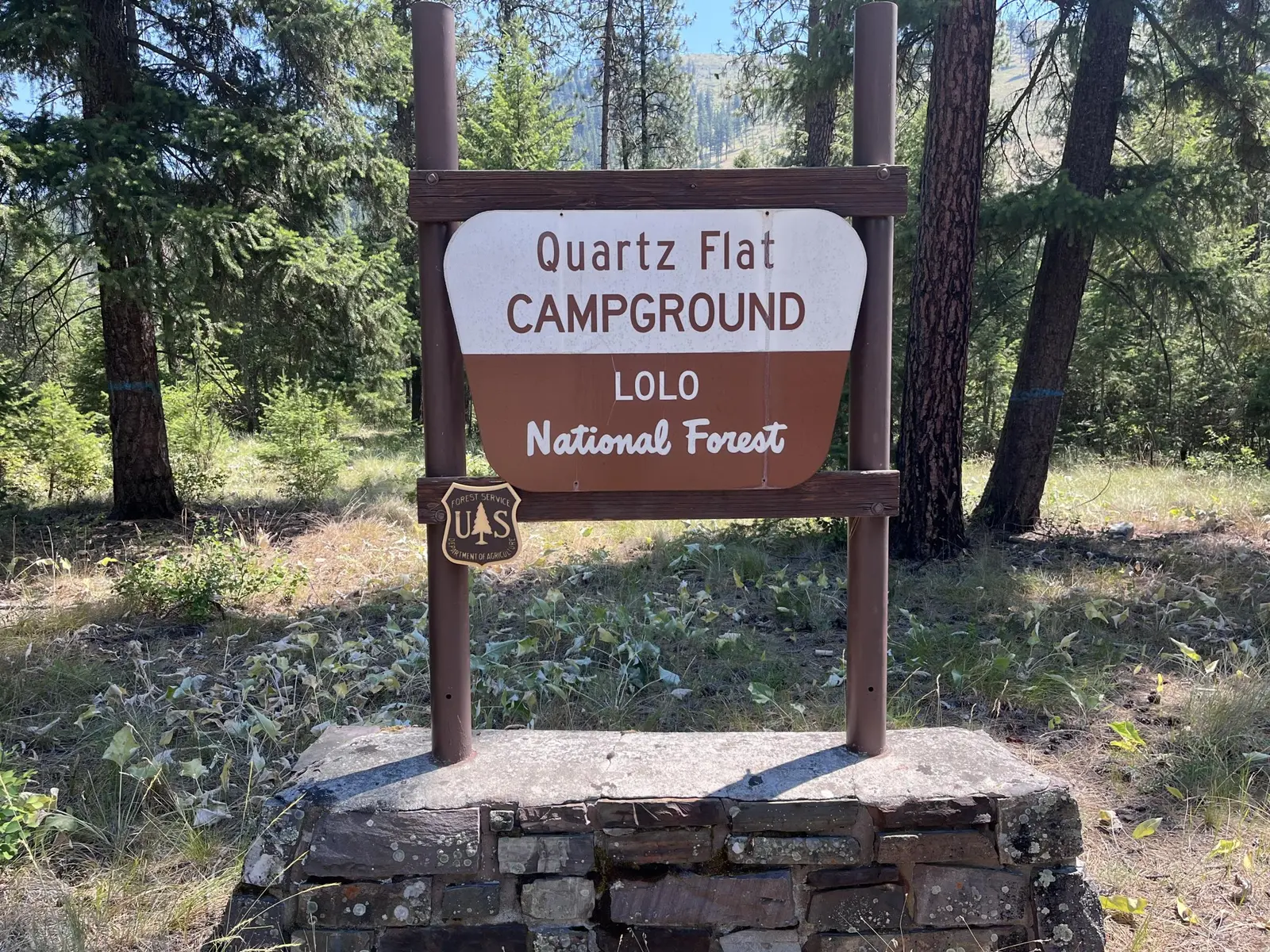 Image of the Quartz Creek Campground sign, Lolo National Forest, Montana.