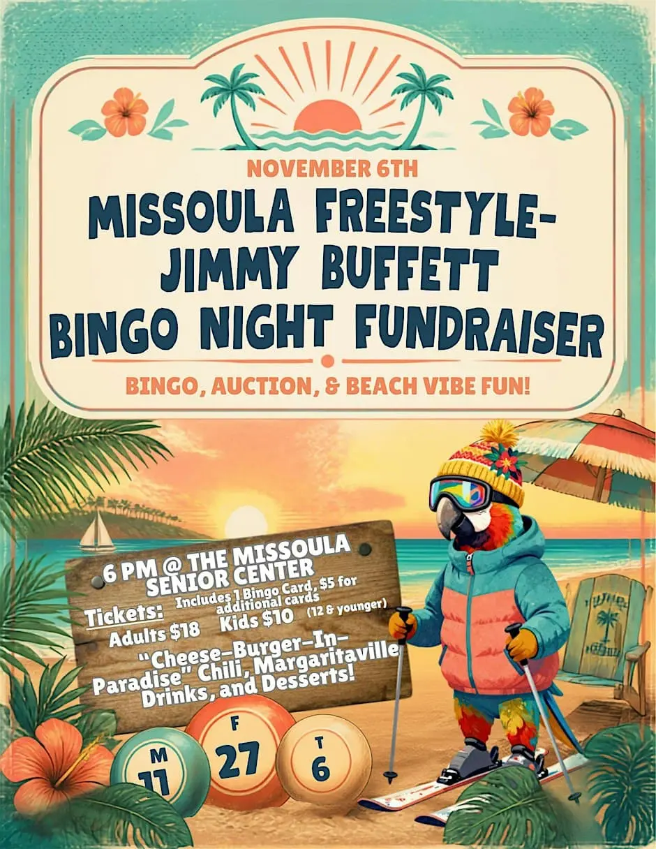 A flyer for a Jimmy Buffett themed bingo night fundraiser.
