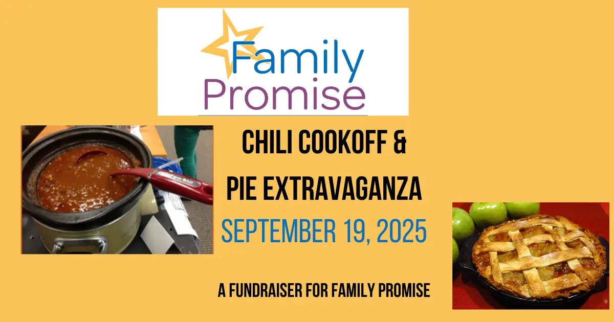 A flyer announcing a chili cookoff and pie extravaganza.