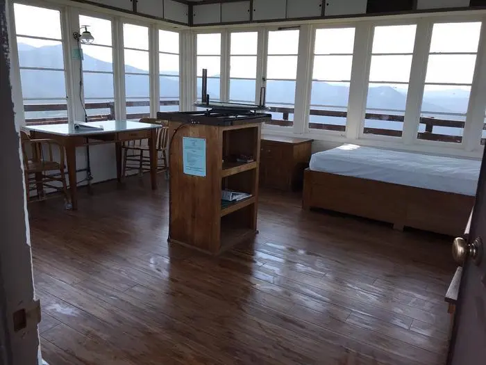 Image of the interior of the Up Up lookout on the Lolo National Forest, Montana.