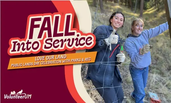 A flyer promoting a public lands service event features two people working on a fence.