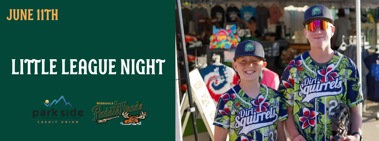 A flyer promoting Little League Night featuring two children wearing matching baseball uniforms.