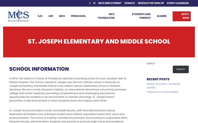 Screenshot of missoulacatholicschools.org