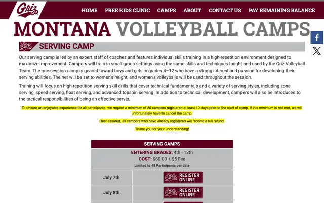 Screenshot of umvolleyballcamps.com