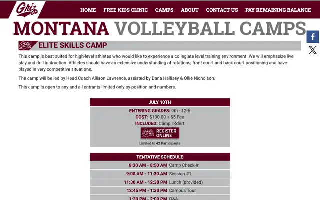 Screenshot of umvolleyballcamps.com