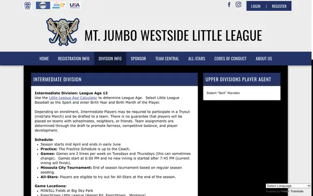 Screenshot of mjwslittleleague.org