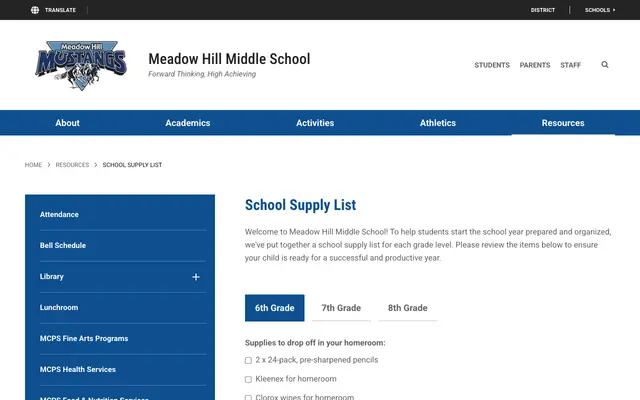 Screenshot of meadowhill.mcpsmt.org