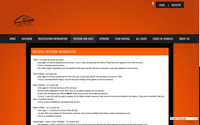 Screenshot of frenchtownlittleleague.com