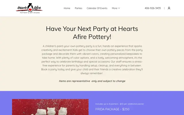 Screenshot of heartsafirepottery.com