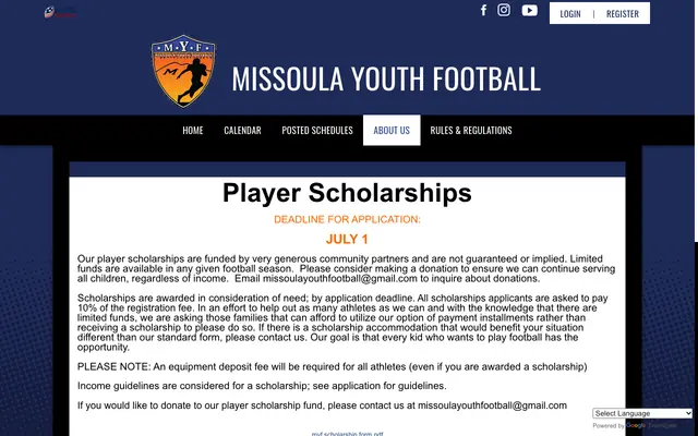 Screenshot of missoulayouthfootball.org