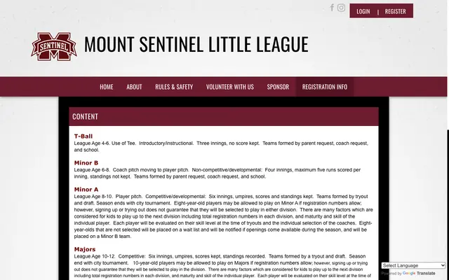 Screenshot of missoulalittleleague.org