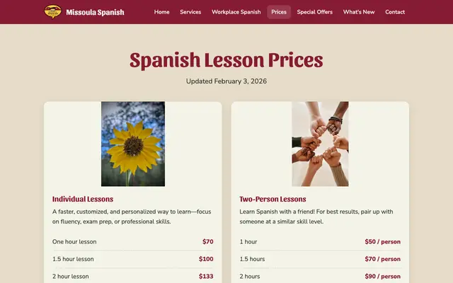 Screenshot of missoulaspanish.com