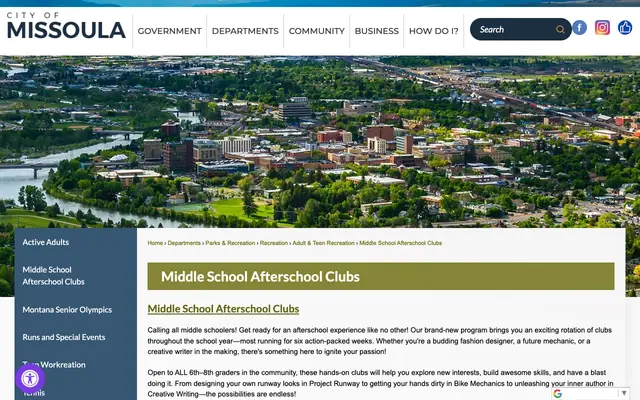 Screenshot of missoulaparks.org