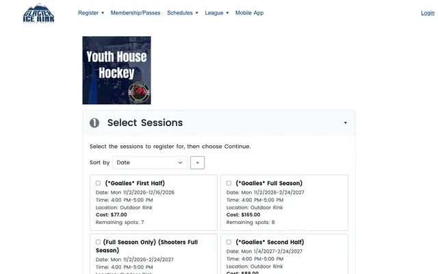 Screenshot of glaciericerink.finnlyconnect.com