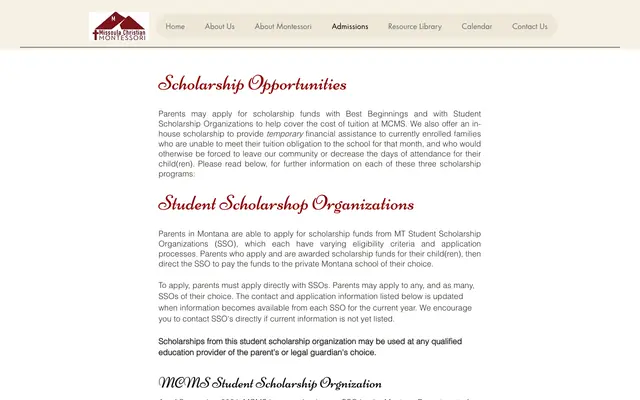 Screenshot of missoulachristianmontessorischool.org