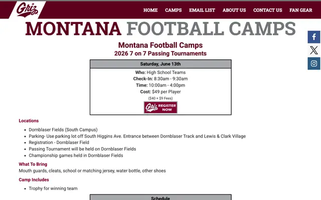 Screenshot of montanafootballcamps.com