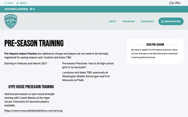 Screenshot of zootownlacrosse.org