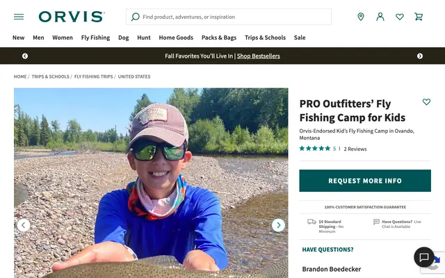 Screenshot of orvis.com
