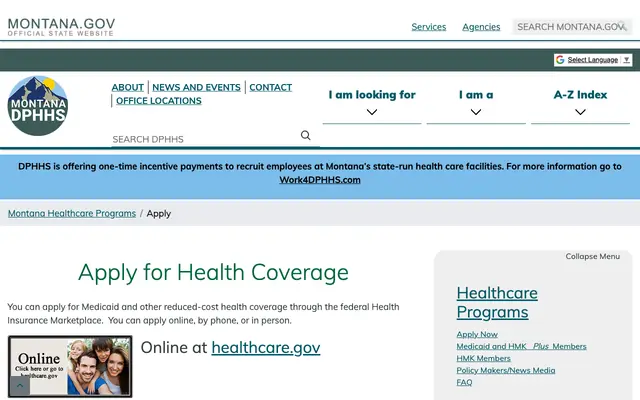 Screenshot of dphhs.mt.gov