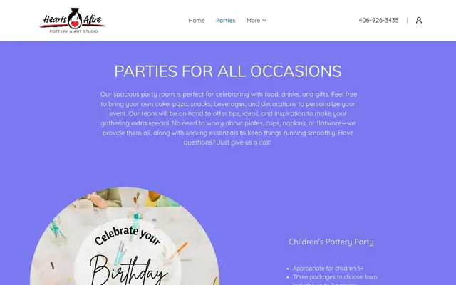 Screenshot of heartsafirepottery.com
