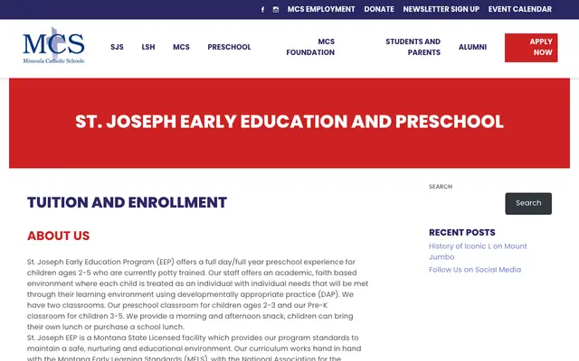 Screenshot of missoulacatholicschools.org