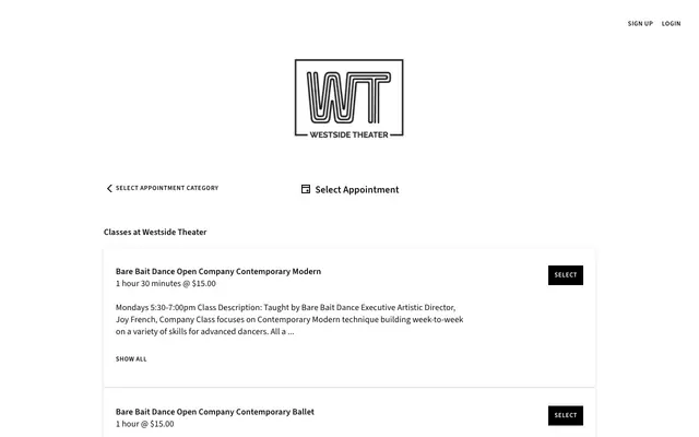 Screenshot of thewestsidetheatercalendar.as.me