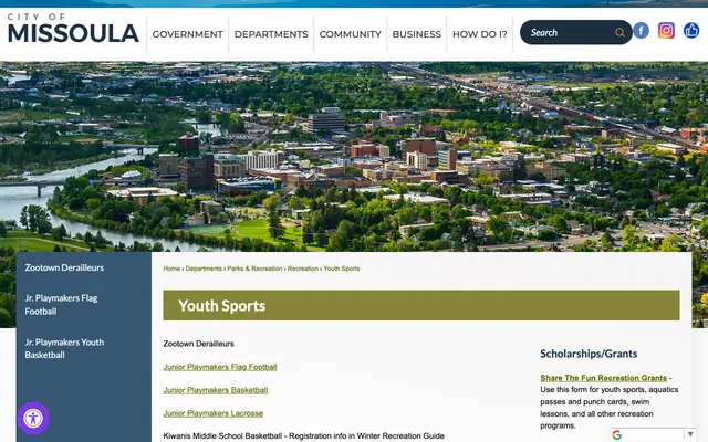 Screenshot of missoulaparks.org