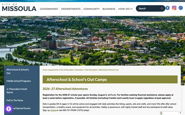 Screenshot of missoulaparks.org