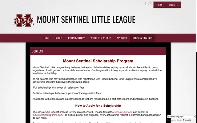 Screenshot of missoulalittleleague.org
