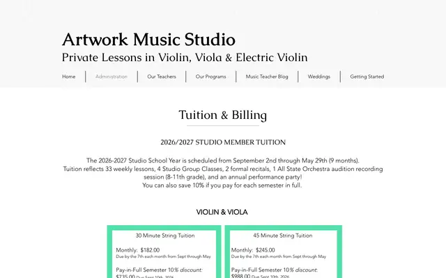 Screenshot of artworkmusicstudio.com